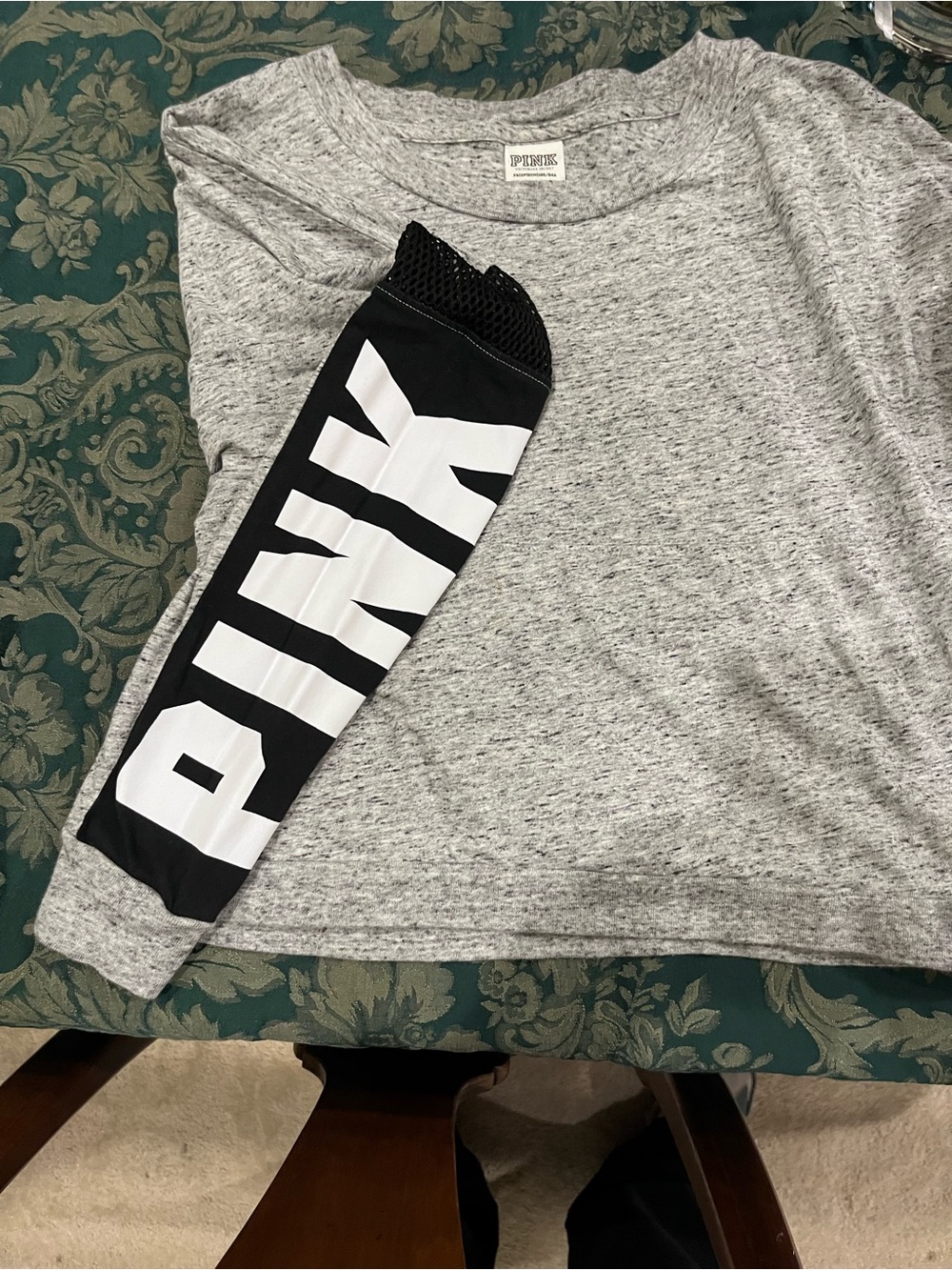 PINK Victoria's Secret Heather Gray Crewneck Top with Black Logo